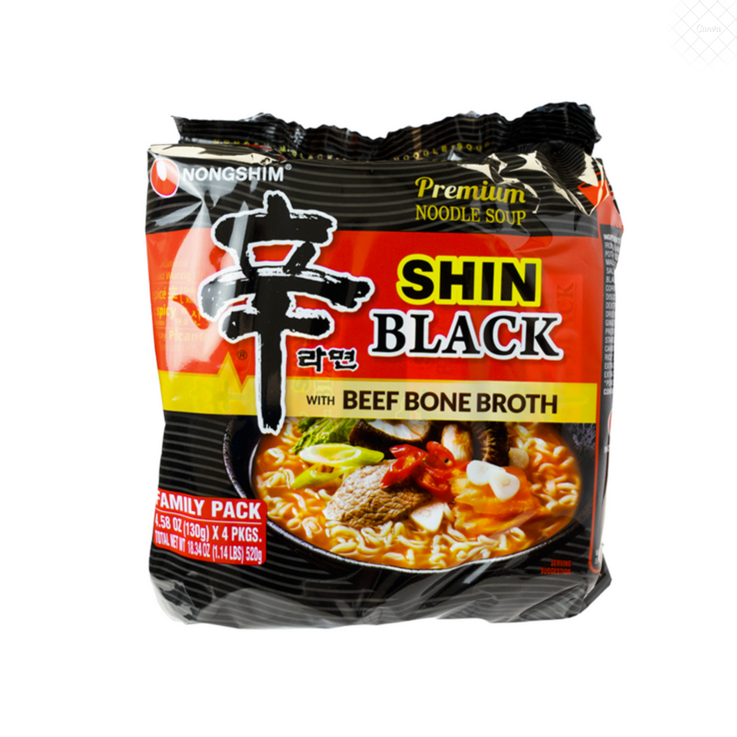 Shin Black Noodles Beef Bone Broth (4 Packets)